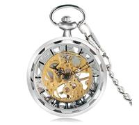 HIFFEY Orologio Steampunk for uomo donna orologi da tasca meccanici di lusso a carica manuale pendente in bronzo dorato argento con portachiavi Chian (Color : Silver)