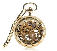 HIFFEY Orologio Steampunk for uomo donna orologi da tasca meccanici di lusso a carica manuale pendente in bronzo dorato argento con portachiavi Chian (Color : Full Gold)