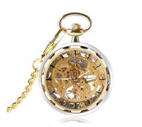 HIFFEY Orologio Steampunk for uomo donna orologi da tasca meccanici di lusso a carica manuale pendente in bronzo dorato argento con portachiavi Chian (Color : Golden)