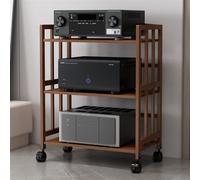 Hifi Rack Av Media Stand 3 livelli Bamboo Audio Rack Cabinet W/Ruote & Supporto regolabile in Altezza per Soggiorno Sala teatro Amplificatore Scaffale Angolo Verticale Centro di intrattenimento (3