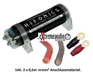 Hifonics 1 Farad Powercap + kit di collegamento condensatore 20 mm² + set cav...