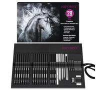 HIFORNY Set di 28 matite da disegno per schizzi, forniture artistiche con grafite, carbone, strumenti di miscelazione, accessori, kit da disegno per artisti adulti in custodia arrotolabile in tela