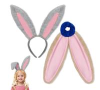 Hifot 2 Cerchietto con Orecchie da Coniglio Grigie + Elastico Capelli con Orecchie da Coniglio Marroni, Cerchietto da Coniglio per Halloween Carnevale Pasqua, Accessori per Costume Coniglio Bambini