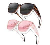 Hifot 2 Paia Sovraocchiali da Sole Donna Uomo, Moda Occhiali da Sole Polarizzati Sopra Occhiali da Vista con Protezione UV, Quadro Quadrata Fit Over Sunglasses per Conduzione Pesca Bicicletta Viaggi