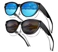 Hifot 2 Paia Sovraocchiali da Sole Donna Uomo, Occhiali da Sole Polarizzati Sopra Occhiali da Vista con Protezione UV, Fit Over Sunglasses con Quadro Rotondo per Conduzione Pesca Bicicletta Viaggi