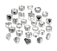 Hifot 29 Pezzi Gotico Anelli Donna Argento Anello Punk Regolabile Donna Idea Regalo Coppia Y2K Anello Cuori Serpenti Fiori Farfalle Sole e Luna Yin e Yang Anello per Uomo