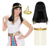 HIFOT 3 Pezzi Accessori Costume Egiziano Copricapo Parrucca Imperatrice Egiziana Bracciale Serpente Egitto Medusa Oro Accessori Cleopatra Costume Donna Ragazza Carnevale Halloween