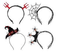 Hifot 4 Pezzi Cerchietto Halloween Donna Bambina, Cerchietti Halloween Diavolo Ragno Strega, Nero Accessori per Fasce Capelli di Halloween Carnevale Carnevale