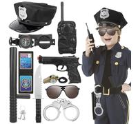 Hifot 9 pezzi costume della polizia per bambini, accessori con cappello, manette, badge, occhiali, walkie talkie, giocattoli per carnevale e Halloween, ragazzi e ragazze