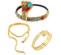 Hifot Accessori Costume Egiziano - Copricapo Cleopatra Con Bracciale e Collana Serpente, Corona Regina, Gioielli Egiziani Donna