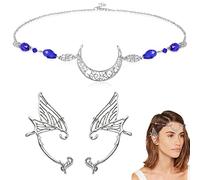 HIFOT Accessori per Capelli Boho Donna, Catenina per Capelli Luna Tiara Elfica, Orecchie Elfo Orecchini Argento, Accessori Nozze Copricapo Halloween Costume Cosplay Matrimonio
