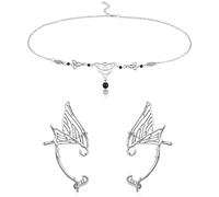 Hifot Accessori per Capelli Boho Donna, Catenina per Capelli Nodo Celtico Tiara Elfica Cristallo Nero, Orecchie Elfo Orecchini Argento, Accessori Nozze Copricapo Halloween Costume Cosplay Matrimonio
