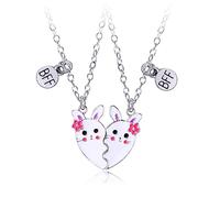 Hifot Bff Collana Dell'Amicizia per 2 Bimba Ragazza, Catena Donna Argento, Coniglio a Cuore per Regalo Donna Laurea Compleanno Regali Amica