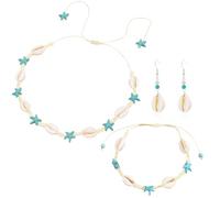 Hifot Boho Collana Conchiglie Girocollo Bracciale Conchiglie Donna Orecchini Pendenti Stella Marina Collana Braccialetto Conchiglia Hawaiana Colorate Bohémien Parure Gioielli Estiva Handmade 3 Pezzi