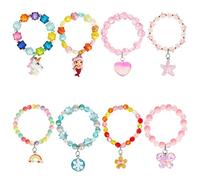 Hifot Braccialetti per bambini 8 pezzi, Unicorno Sirena Arcobaleno La farfalla Principessa Perline Bracciali Bambina Ragazza gioielli kit, Articoli Forniture per feste