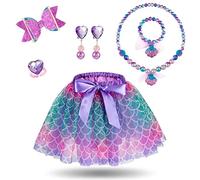 Hifot Costume da Sirena Bambina,Vestito Principessa Gonna Tulle Bimba Gioielli Collana Bracciale Orecchini Anelli Regalo, Principessa Costume Carnevale Festa Compleanno