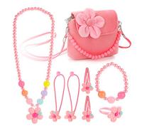 Hifot Gioielli per bambini Ragazzine Borsa della peluche Collana Braccialetto Squillare Forcine per capelli Impostato, Bomboniere Bomboniere Regalo per vestire fingere di giocare