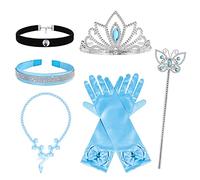 Hifot Principessa Costume Set Bambina Cenerontola Corona Bacchetta Blu Guanti Collana per Cosplay Festa di Natale Festa di compleanno