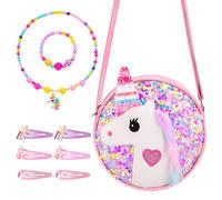 Hifot Unicorno Borsa Bambina Set Gioielli, Unicorno Borsetta Collana Bracciale Mollette per Capelli Accessori per Capelli per Ragazza, Principessa Vestire Gioielli Forniture per Feste