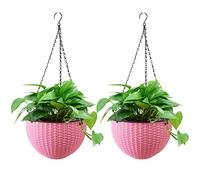 hifrom Vasi per fiori da appendere, cestini sospesi da esterno con catena, cocco grande volume in litri, diametro come cestino sospeso, ciotole per fiori da esterno, vasi sospesi (2 x rosa 20 cm)