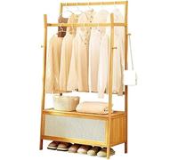 HIFRQVVC Armadio Portatile in bambù per la casa, con 4 Ganci, Armadio in bambù con Cestino portaoggetti, Appendiabiti e Porta Cappelli Adatto for Camera da Letto, Studio e Ingresso(90 * 40 * 165CM)