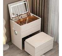 HIFRQVVC Cassettiere e mobili da trucco, Scrivania for trucco con specchio e sgabello pieghevole contenitore nascosto grigio bianco 50-70 cm(White,50cm(19.7in))