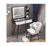 HIFRQVVC Cassettiere e mobili da trucco, Set da scrivania Vanity con sgabello, specchi, cassetti, ripiani, multicolore, 60-100 cm, set 3 pezzi(Length 80cm,White B)