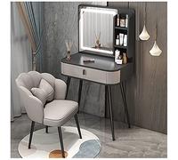 HIFRQVVC Cassettiere e mobili da trucco, Set da scrivania Vanity con sgabello, specchi, cassetti, ripiani, multicolore, 60-100 cm, set 3 pezzi(Length 60cm,Gray B)