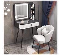 HIFRQVVC Cassettiere e mobili da trucco, Set da scrivania Vanity con sgabello, specchi, cassetti, ripiani, multicolore, 60-100 cm, set 3 pezzi(Length 60cm,White B)