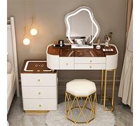 HIFRQVVC Cassettiere e mobili da trucco, Set da toilette Ricarica wireless Bluetooth Specchio regolabile Multicolor 80 cm 100(Blanco+dorado a,L:100cm/39.4inch)