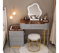 HIFRQVVC Cassettiere e mobili da trucco, Set da toilette Ricarica wireless Bluetooth Specchio regolabile Multicolor 80 cm 100(Gris+dorado a,L:80cm/31.5inch)