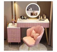 HIFRQVVC Cassettiere e mobili da trucco, Set da trucco con luci a specchio regolabili, 5 cassetti e sedia multicolore 80-100 cm(Pink,80cm)