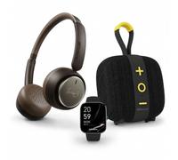 HIFUTURE PACK6 RITORNO A SCUOLA: HI-PACK6/26 Cuffie Bluetooth wireless HiFuture Turbo marroni + Smartwatch LUME Black + Altoparlante Bluetooth LINO S