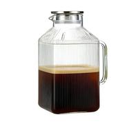 High Capacity Glass Caraffa - XL 1 gallone Tea Pot for Chilled Fruit Juice | Borosilicate Crystal, non Drip Spout Design, Fridge Door Storage Vessel, Hot Cold Beverage Container