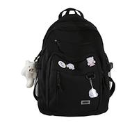 High Capacity Women Backpack Big Student Backpack Badge Rucksack Girls School Bag Female Cute Leisurel,black,With All Pendants