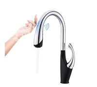 High end touch black kitchen faucet brass out design three function single handle cold and hot dual sink faucet (Black Chrome T, G3/8)
