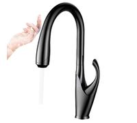 High end touch black kitchen faucet brass out design three function single handle cold and hot dual sink faucet (Brushed Grey T,G3/8)