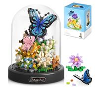 HIGH GODO Set di bouquet di fiori e farfalle, bonsai, alberi da costruzione con copertura antipolvere, 530 micro mattoncini, kit da collezione botanica, regalo di compleanno per donne, fidanzate e