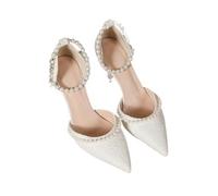 High Heeled Shoes Women's Sandals with A Thin Heel And Pointed Toe A Straight Cut Lace Surface White Pearl Bridal Women(White 5cm,41)