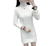High-Neck Integrated Velvet Mid-Length Solid Sweater Women's Autumn Winter Thick Base Shirt Fashionable Warm Clothes(White,XL)