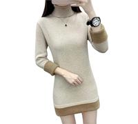 High-Neck Integrated Velvet Mid-Length Solid Sweater Women's Autumn Winter Thick Base Shirt Fashionable Warm Clothes(Color 3,S)