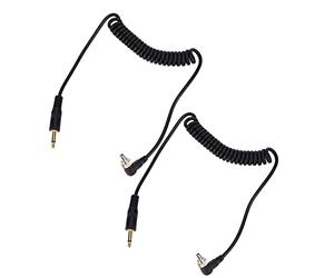 High-Performance Coiled 3.5mm Male-to-Male PC Sync Flash Cable with Screw-Lock Connector for Digital Cameras - Extends to 30 cm / 11.8 in