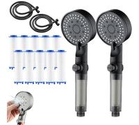 High Pressure 5-Mode Filtered Shower Head, 2025 New Multi-Functional High Pressure Shower Head, Showerhead Filter for Hard Water - 5 Spray Modes (Black-2pcs)