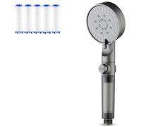 High Pressure 5-Mode Filtered Shower Head,Filtered Shower Head with Handheld,Built-In Power Wash, One-Click Water Stop,1/2'' Connection, Tool-Free Installation (Senza base + tubo flessibile)