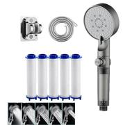 High Pressure 5-Mode Filtered Shower Head,Filtered Shower Head with Handheld,Filtered booster showerhead,Built-In Power Wash for Hard Water, With PP Filter Cotton, One-Touch Switch (Silver)