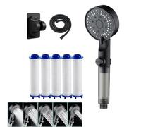 High Pressure 5-Mode Filtered Shower Head,Filtered Shower Head with Handheld,Filtered booster showerhead,Built-In Power Wash for Hard Water, With PP Filter Cotton, One-Touch Switch (Black)
