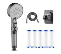 High Pressure 5 - Mode Filtered Shower Head, Filtered Shower Head with Handheld, with Hose, Bracket, Filter Cotton, Built-in Power Wash for Hard Water (Gray)