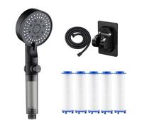 High Pressure 5 - Mode Filtered Shower Head, Filtered Shower Head with Handheld, with Hose, Bracket, Filter Cotton, Built-in Power Wash for Hard Water (Black)
