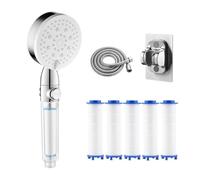 High Pressure 5 - Mode Filtered Shower Head, Filtered Shower Head with Handheld, with Hose, Bracket, Filter Cotton, Built-in Power Wash for Hard Water (White)