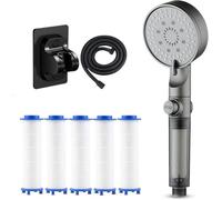 High Pressure 5-Mode Filtered Shower Head with 5 Extra Filters, Filtered Shower Head with Handheld, Built-in Power Wash for Hard Water (All 4 sets)